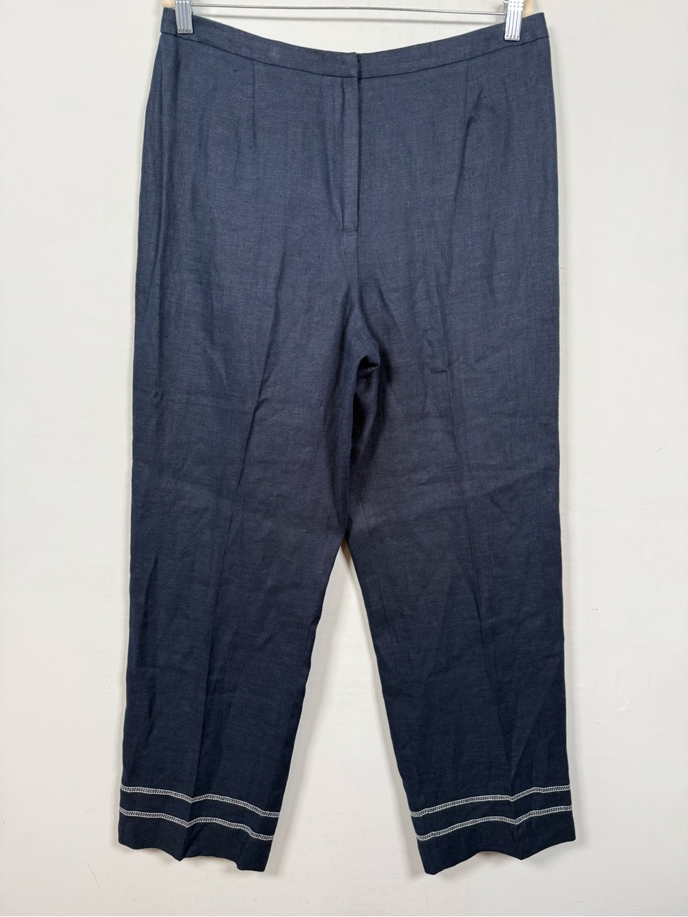 Style & Co. Navy Straight-Leg Cropped Pants/Hem Stitching, 100% Linen, Size 14